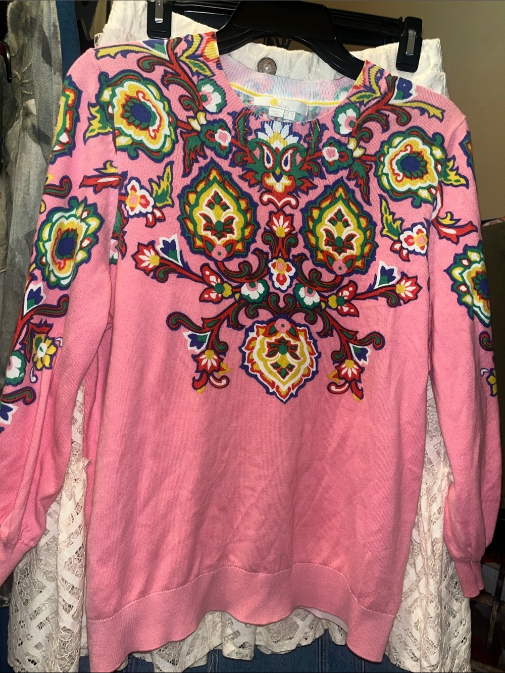 Boden Pink Crewneck Sweater with Multicolor Floral
